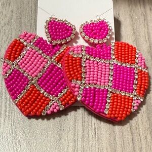 Vibrant Pink Red and Orange Beaded Rhinestone Earrings